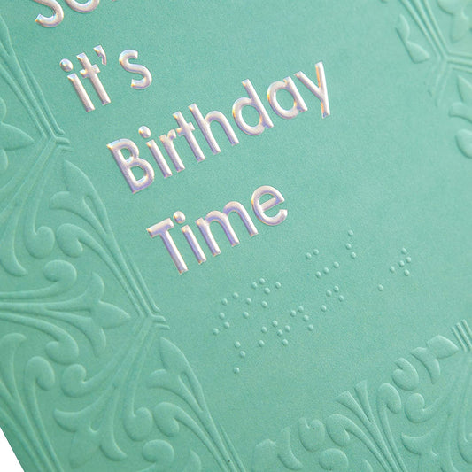 Hallmark contemporary patterned birthday greeting card with braille design for son, featuring colorful artwork and embossed textures.