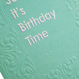 Hallmark contemporary patterned birthday greeting card with braille design for son, featuring colorful artwork and embossed textures.