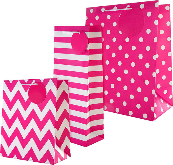 Hallmark contemporary pink gift bag bundle with matching greeting cards, featuring modern floral and geometric designs.