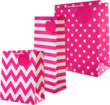 Hallmark contemporary pink gift bag bundle with matching greeting cards, featuring modern floral and geometric designs.