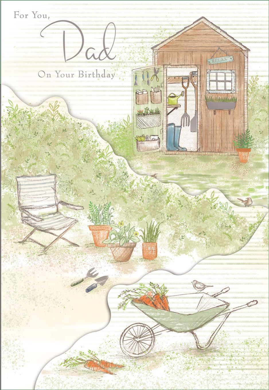 Hallmark dad birthday greeting card with "Wonderful" message, featuring colorful floral design and cheerful illustration.