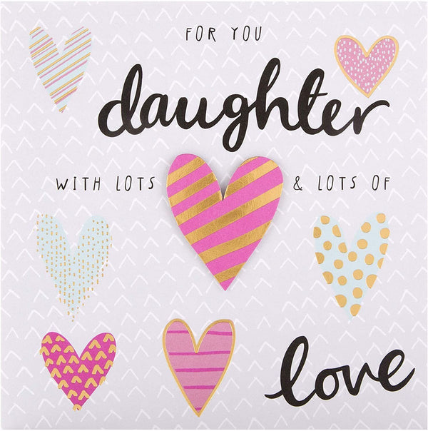 Hallmark Daughter Love Flitters greeting card featuring colorful hearts and heartfelt message for daughter.