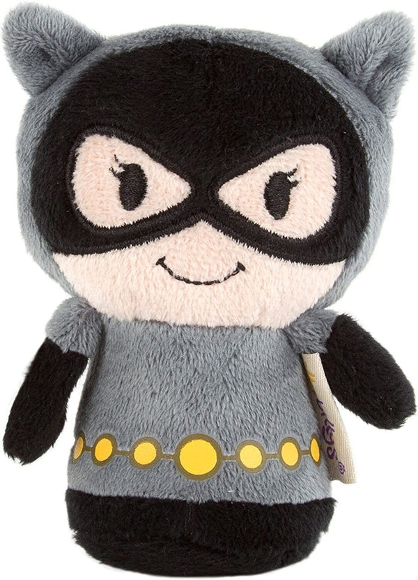 Hallmark greeting card featuring a DC Comic Catwoman Itty Bitty Soft Toy illustration in vibrant colors.