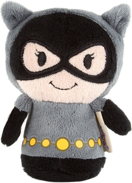 Hallmark greeting card featuring a DC Comic Catwoman Itty Bitty Soft Toy illustration in vibrant colors.