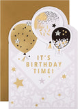 Hallmark Die-Cut Metallic Balloons birthday greeting card with colorful balloon designs and shiny metallic accents.