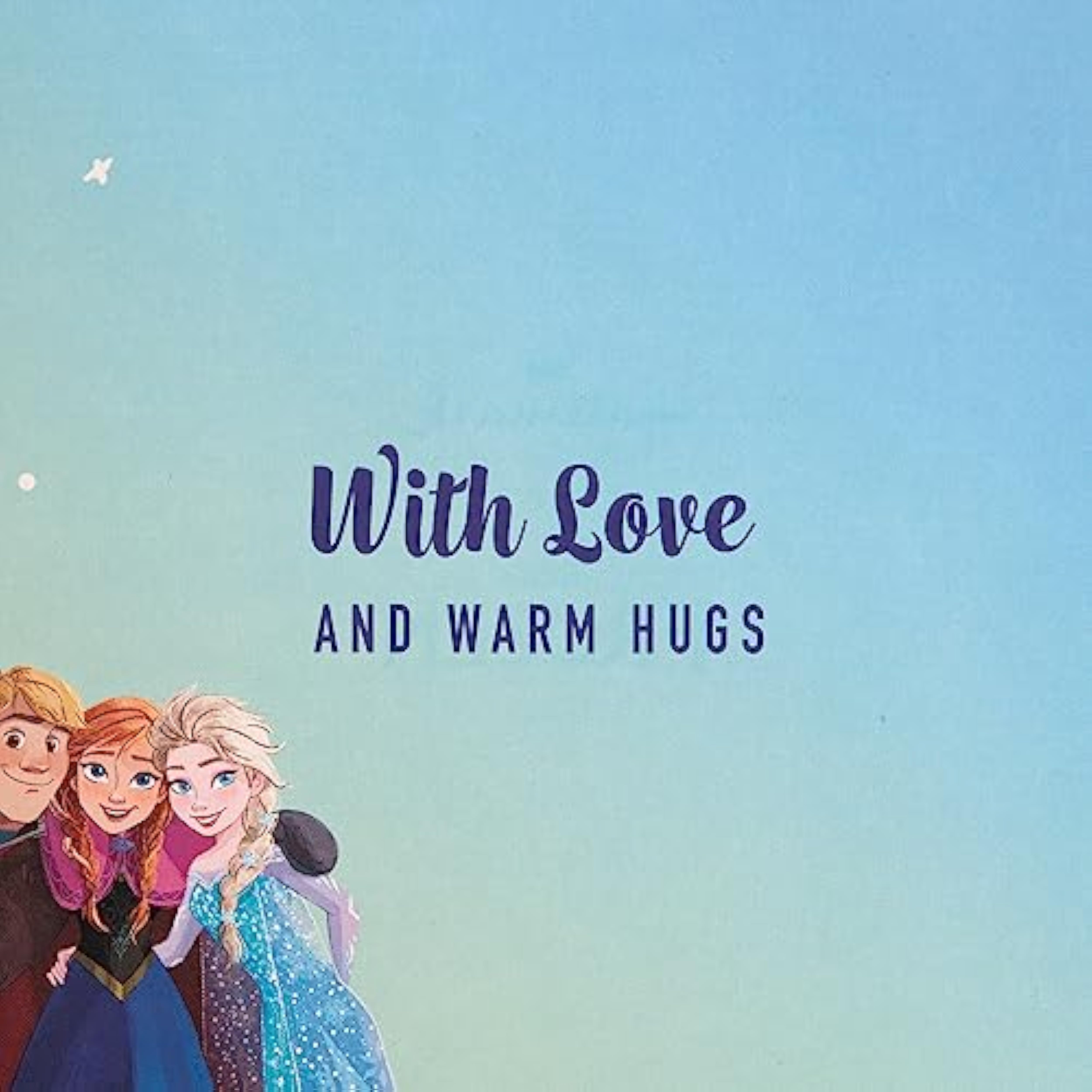 Hallmark Disney Frozen birthday greeting card for kids featuring characters from the Frozen movie in colorful, festive design.