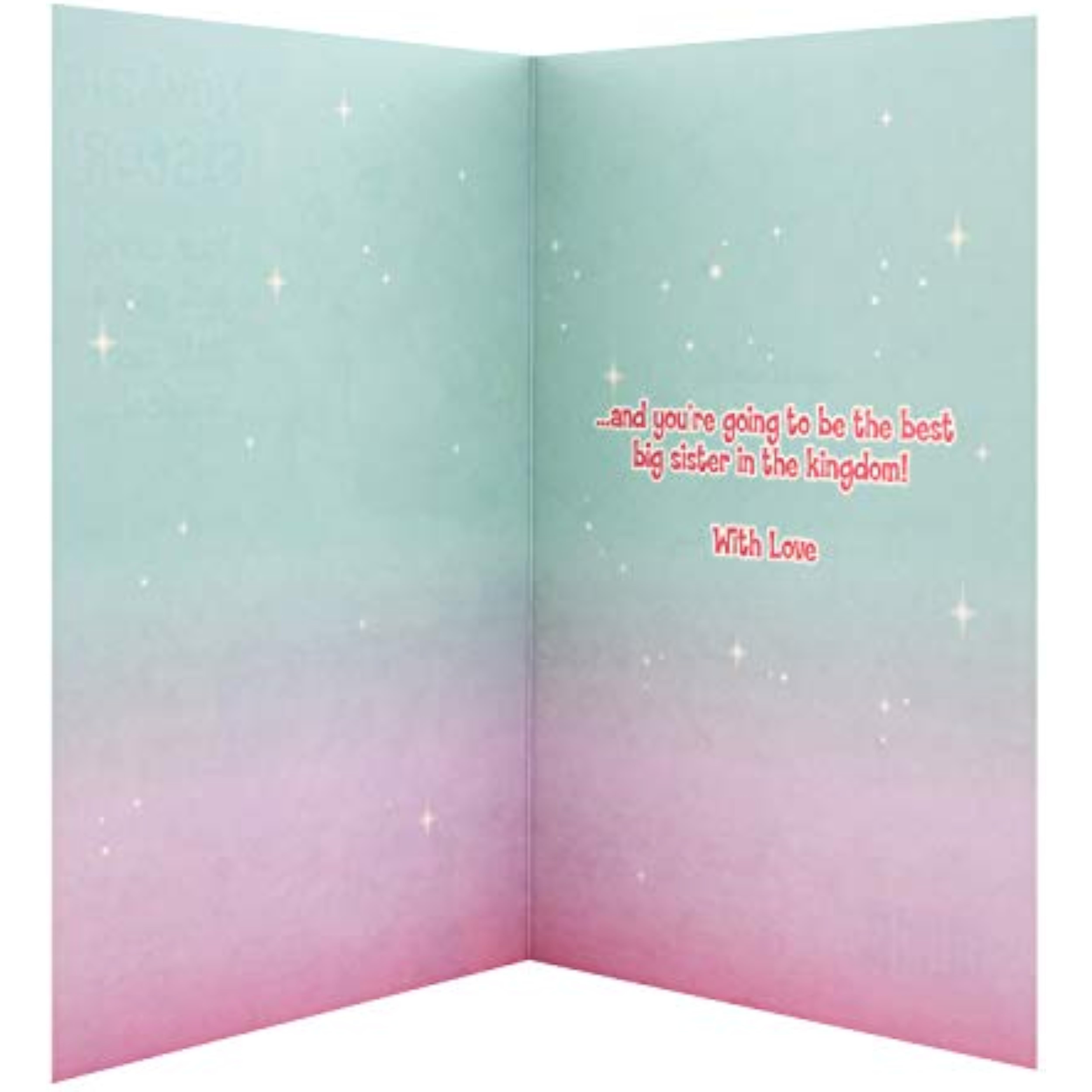 Hallmark Disney Rapunzel new big sister congratulations greeting card with colorful illustration of Rapunzel and floral design.