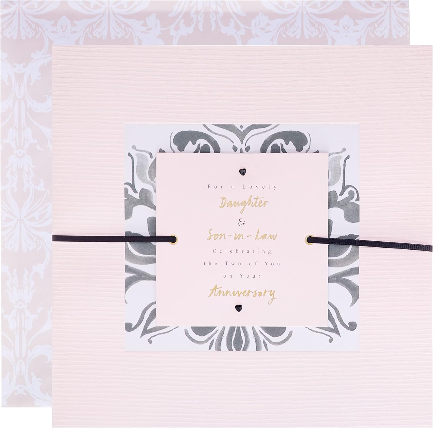 Hallmark elegant 3D daughter and son-in-law anniversary greeting card with intricate floral design and heartfelt message.