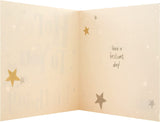 Hallmark Elegant Wishes classic gold and silver text birthday greeting card with decorative design on white background