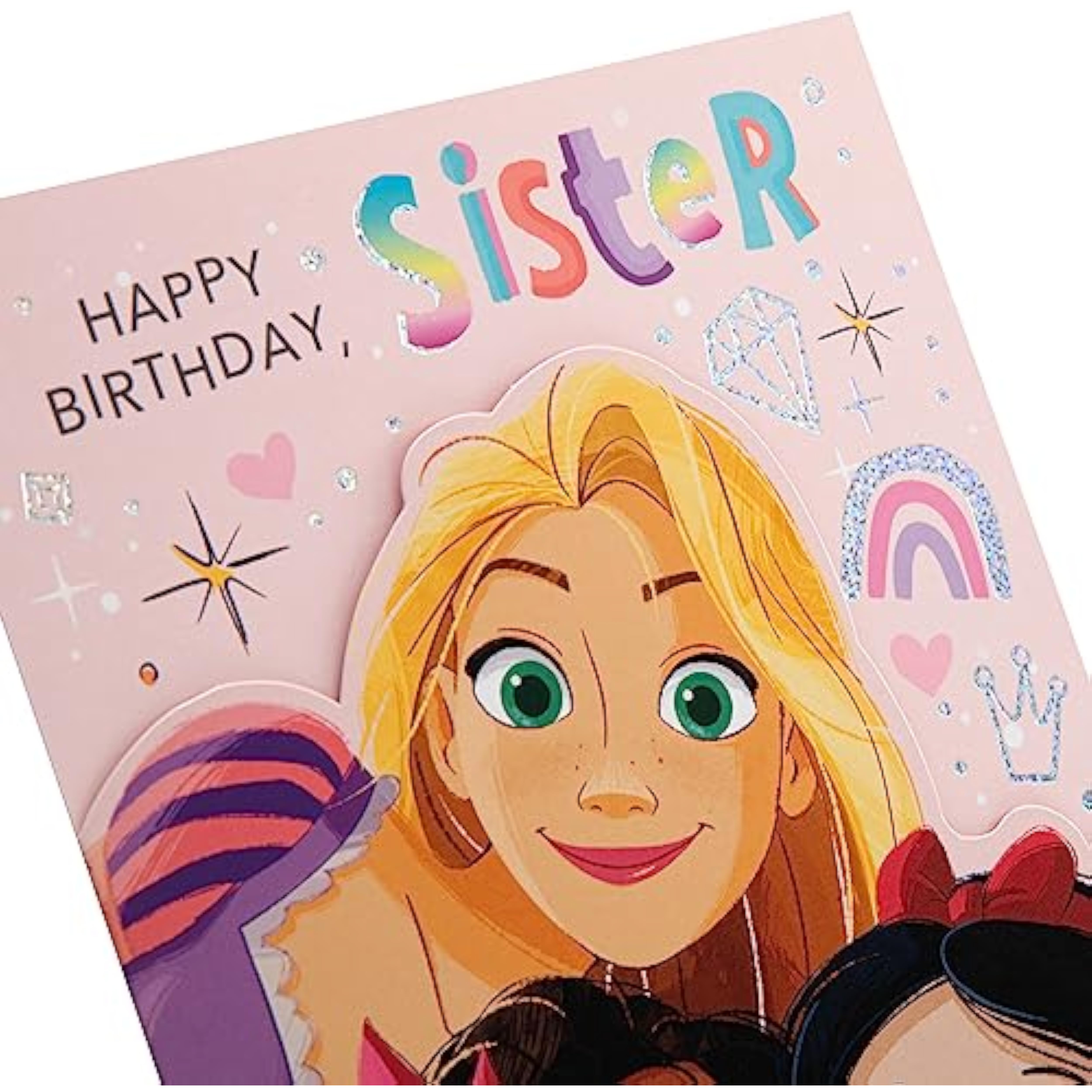 Hallmark Disney Princesses birthday greeting card featuring colorful princess illustrations for celebrating a sister.