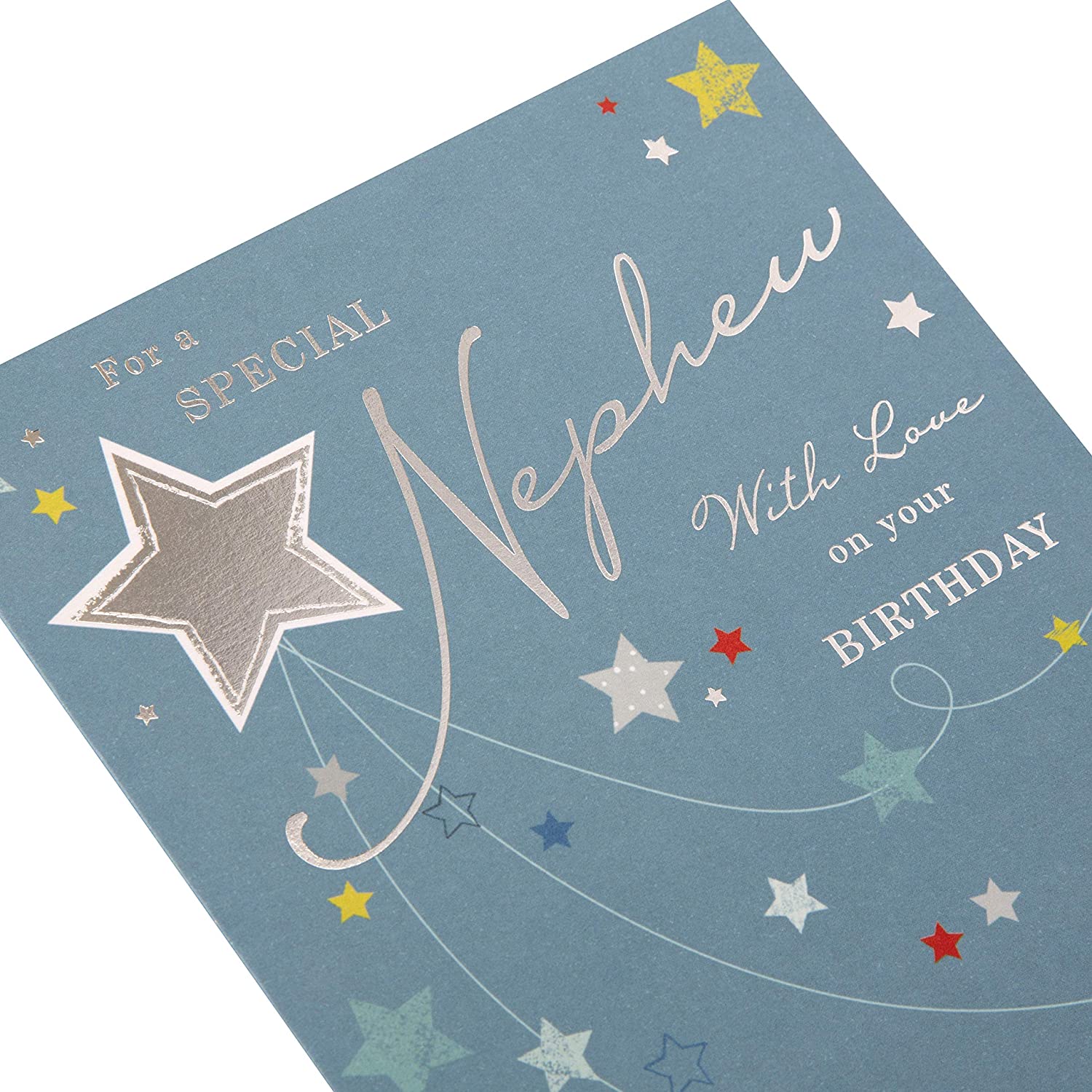 Hallmark birthday greeting card for a special nephew with love, featuring colorful designs and heartfelt message inside.