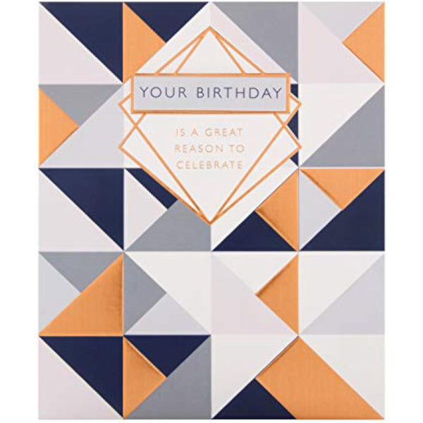 Hallmark geometric 3D copper foil birthday greeting card with modern design and embossed details.