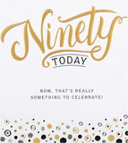 Hallmark Golden Wishes 90th birthday greeting card with gold accents and festive design, perfect for celebrating a special milestone.