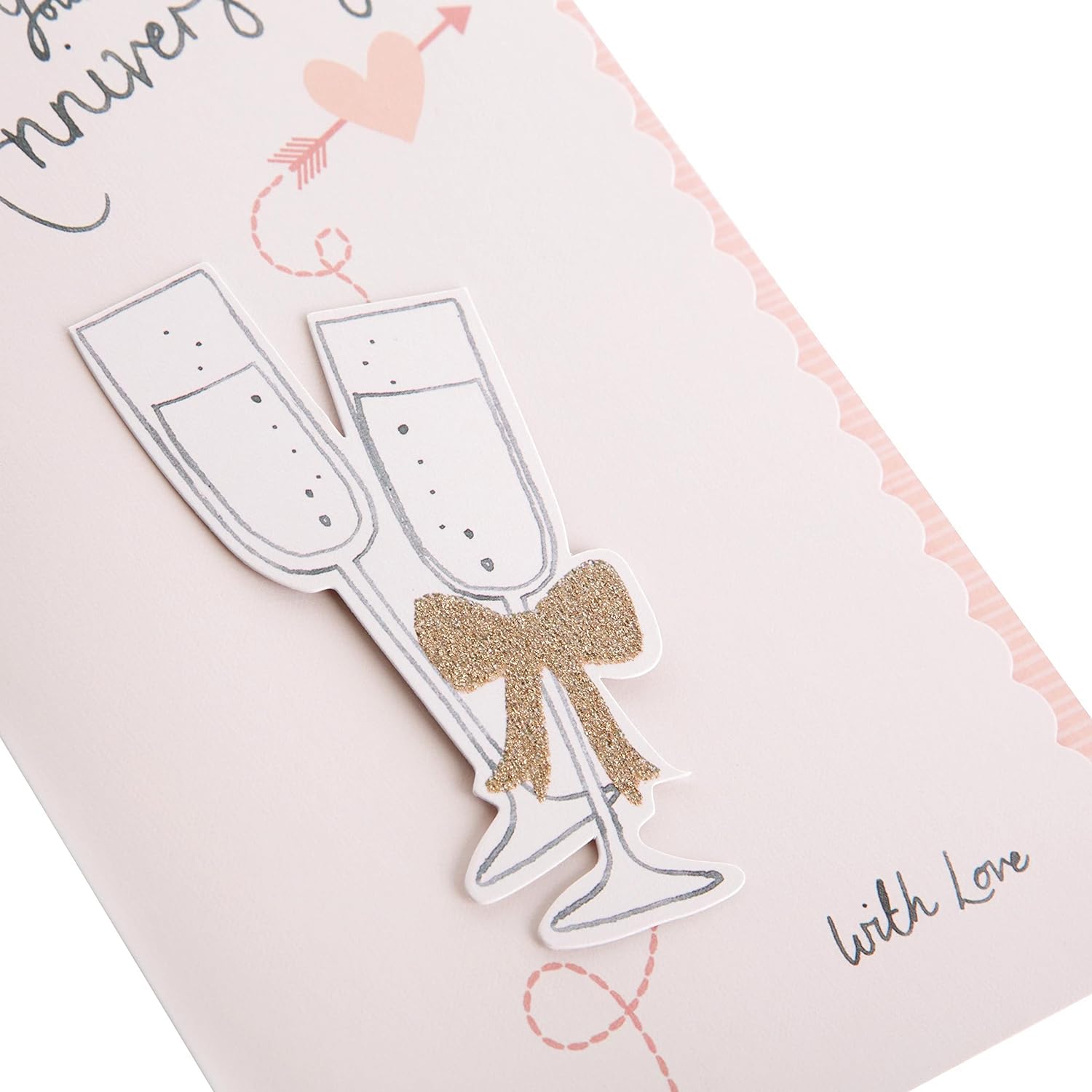 Hallmark anniversary greeting card featuring a 3D champagne glass design for couples, perfect for celebrating special occasions.