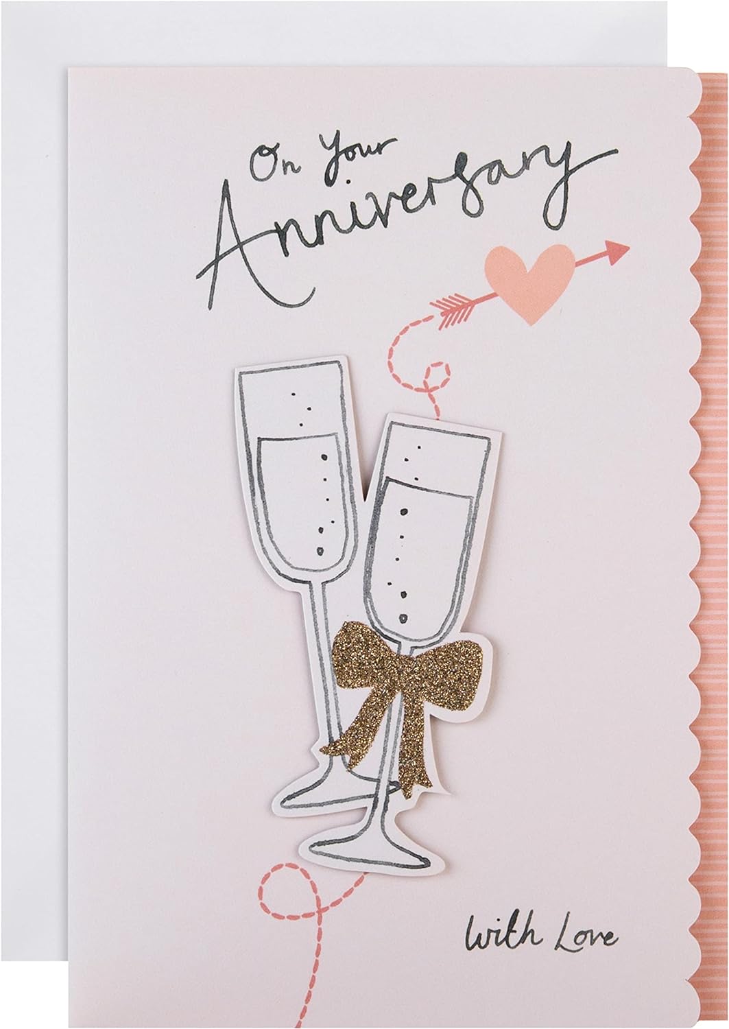 Hallmark anniversary greeting card featuring a 3D champagne glass design for celebrating couples.