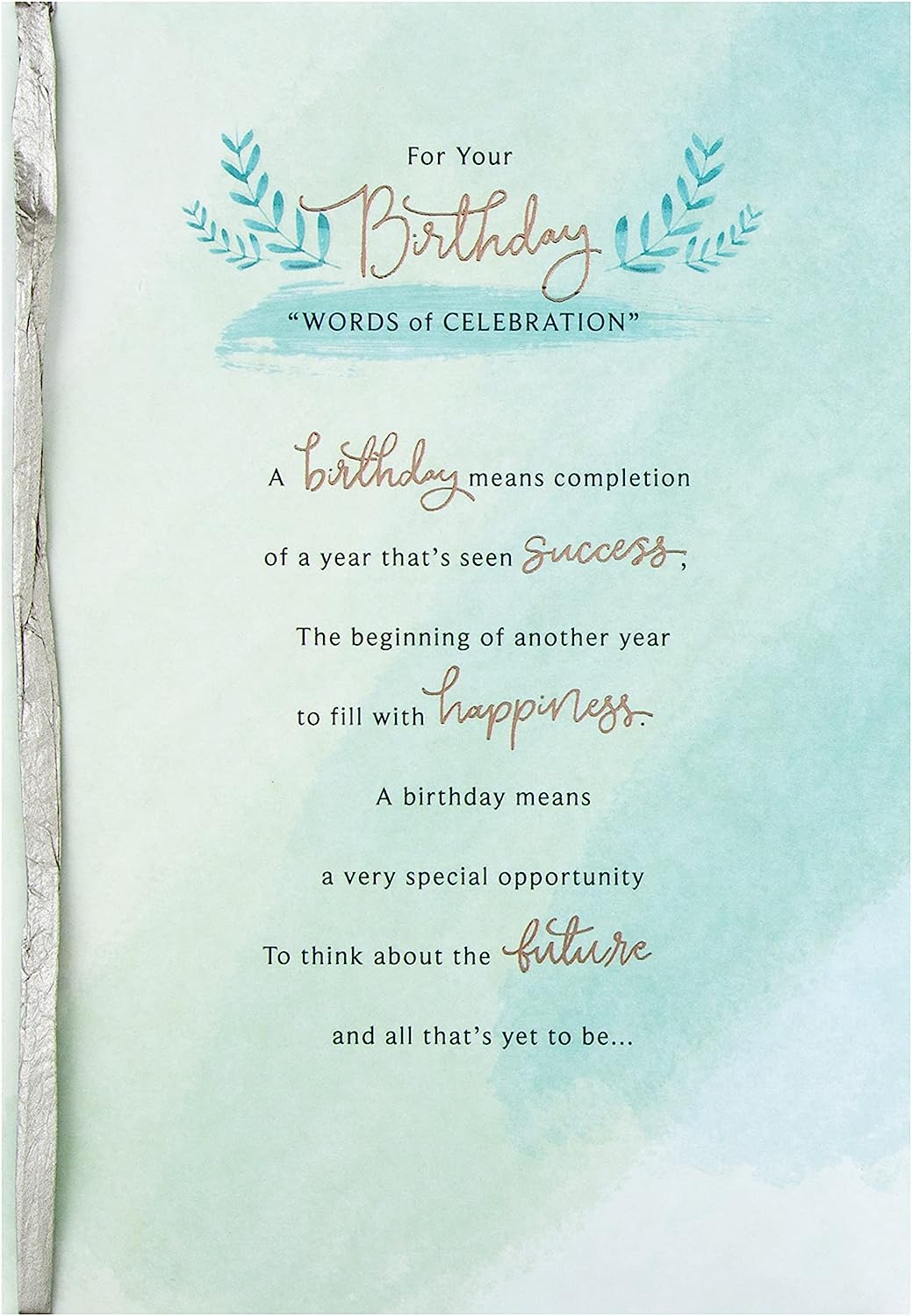 Hallmark greeting card with classic text design and heartfelt verse, featuring elegant typography on a festive birthday card.