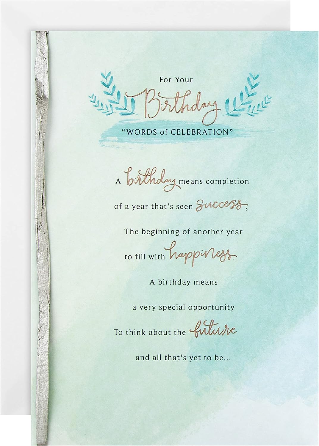 Hallmark birthday greeting card with classic text design and heartfelt verse, featuring elegant and cheerful stationery art.