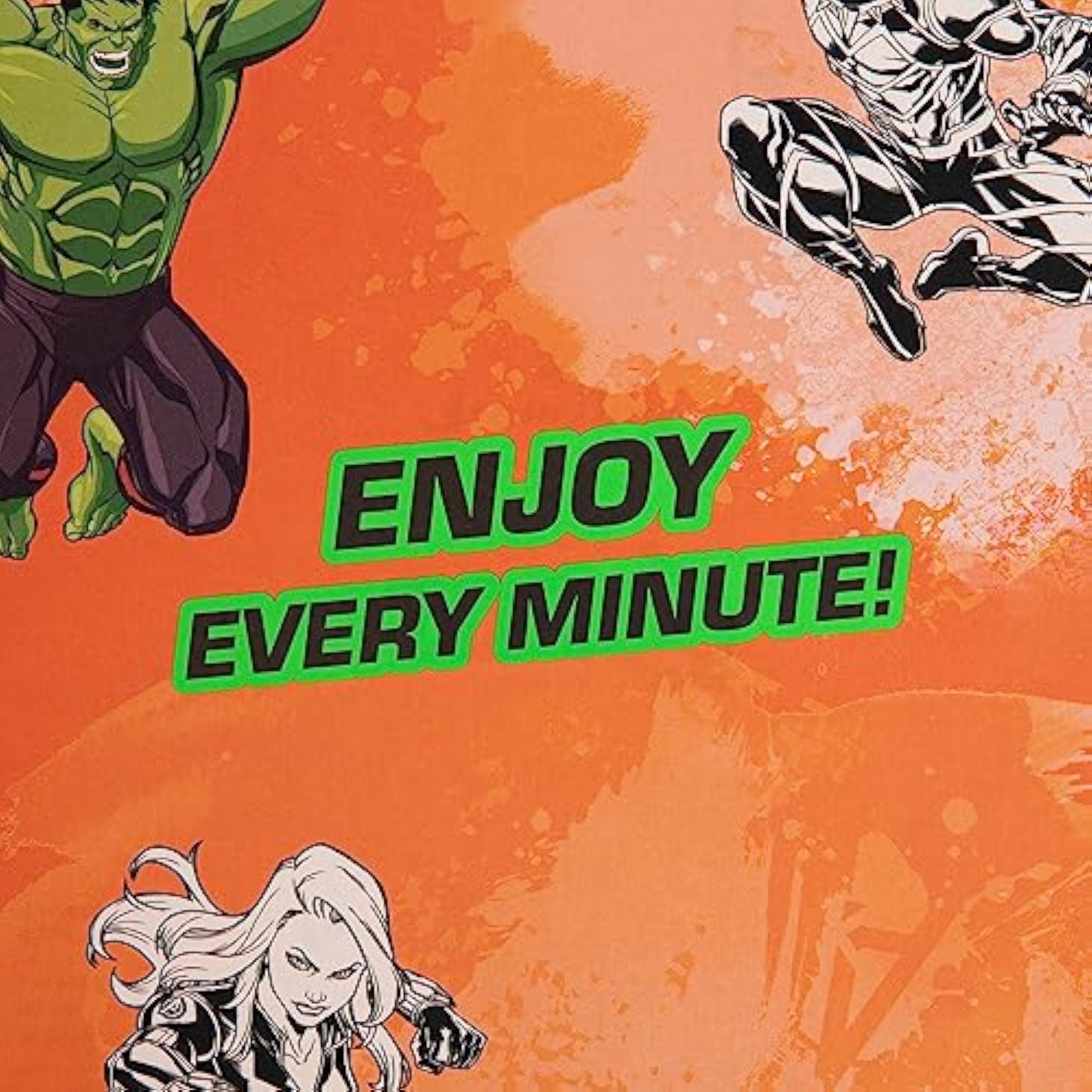 Hallmark Marvel Superheroes birthday greeting card featuring colorful superhero characters and activity design inside.