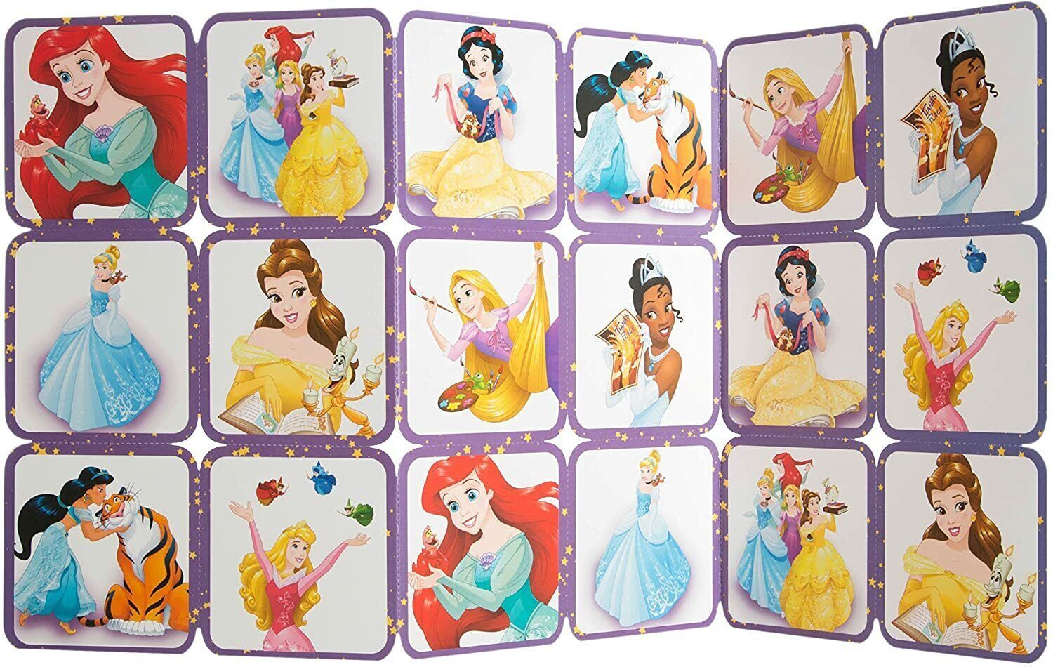 Hallmark Disney Princess birthday greeting card featuring colorful princess characters and a memory game design.