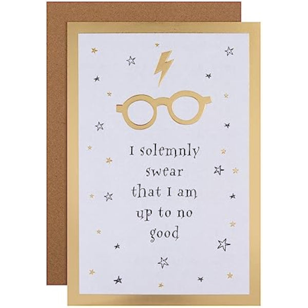 Hallmark Harry Potter Marauder's Map quote greeting card with word search activity, featuring magical design and character elements.