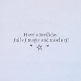 Hallmark Harry Potter Marauder's Map quote greeting card with word search activity, featuring magical design and Harry Potter-themed graphics.