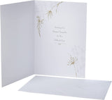 Hallmark sympathy greeting card with contemporary floral design, featuring soft pastel flowers and elegant script on the front.