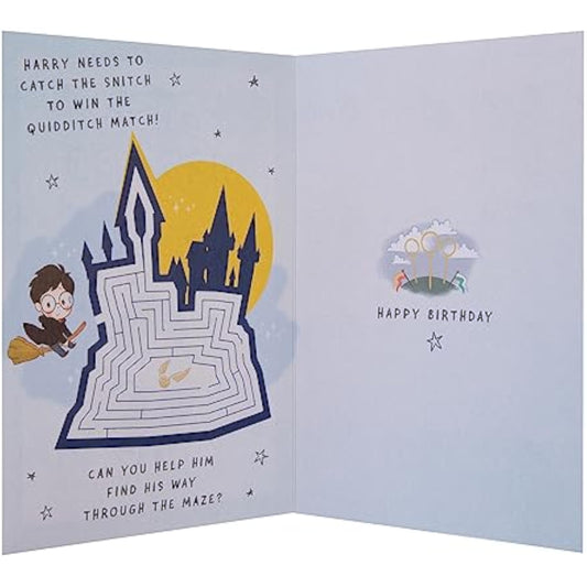 Harry Potter Hedwig owl greeting card with gold foil accents, featuring detailed artwork perfect for birthday celebrations.