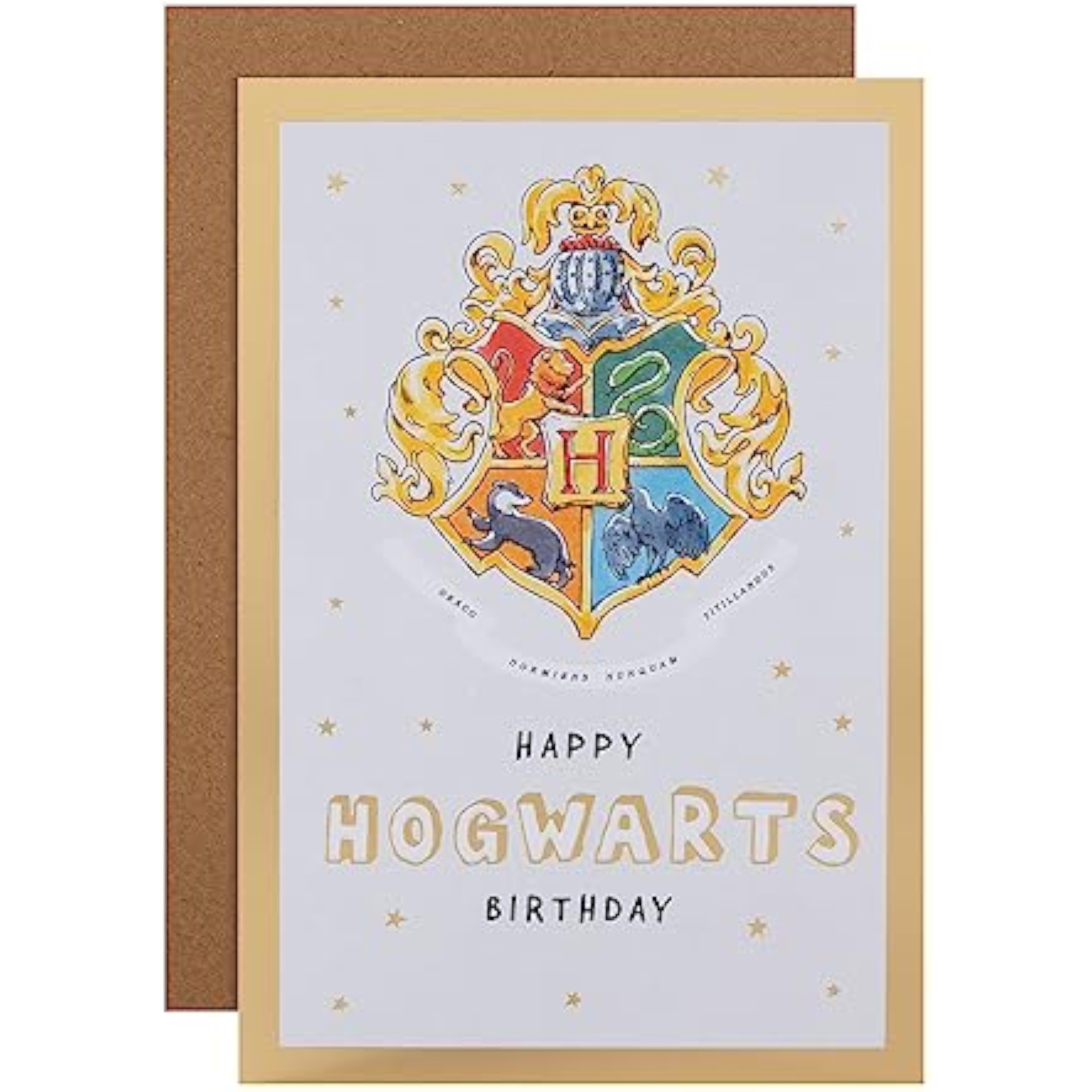 Harry Potter Hogwarts Crest greeting card featuring the iconic crest and magical design, perfect for birthdays.