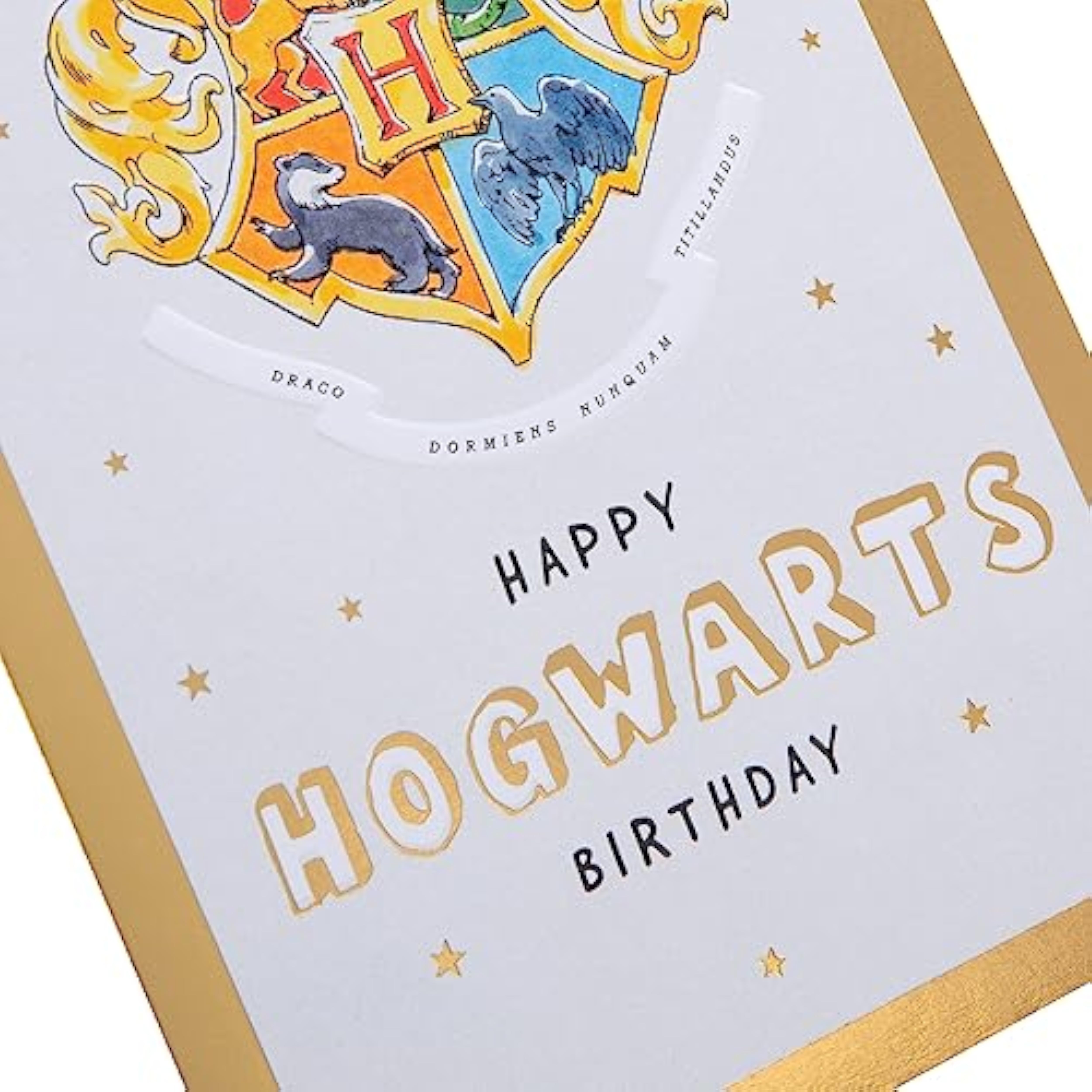 Hallmark Harry Potter Hogwarts Crest greeting card featuring the iconic crest design for birthday celebrations.