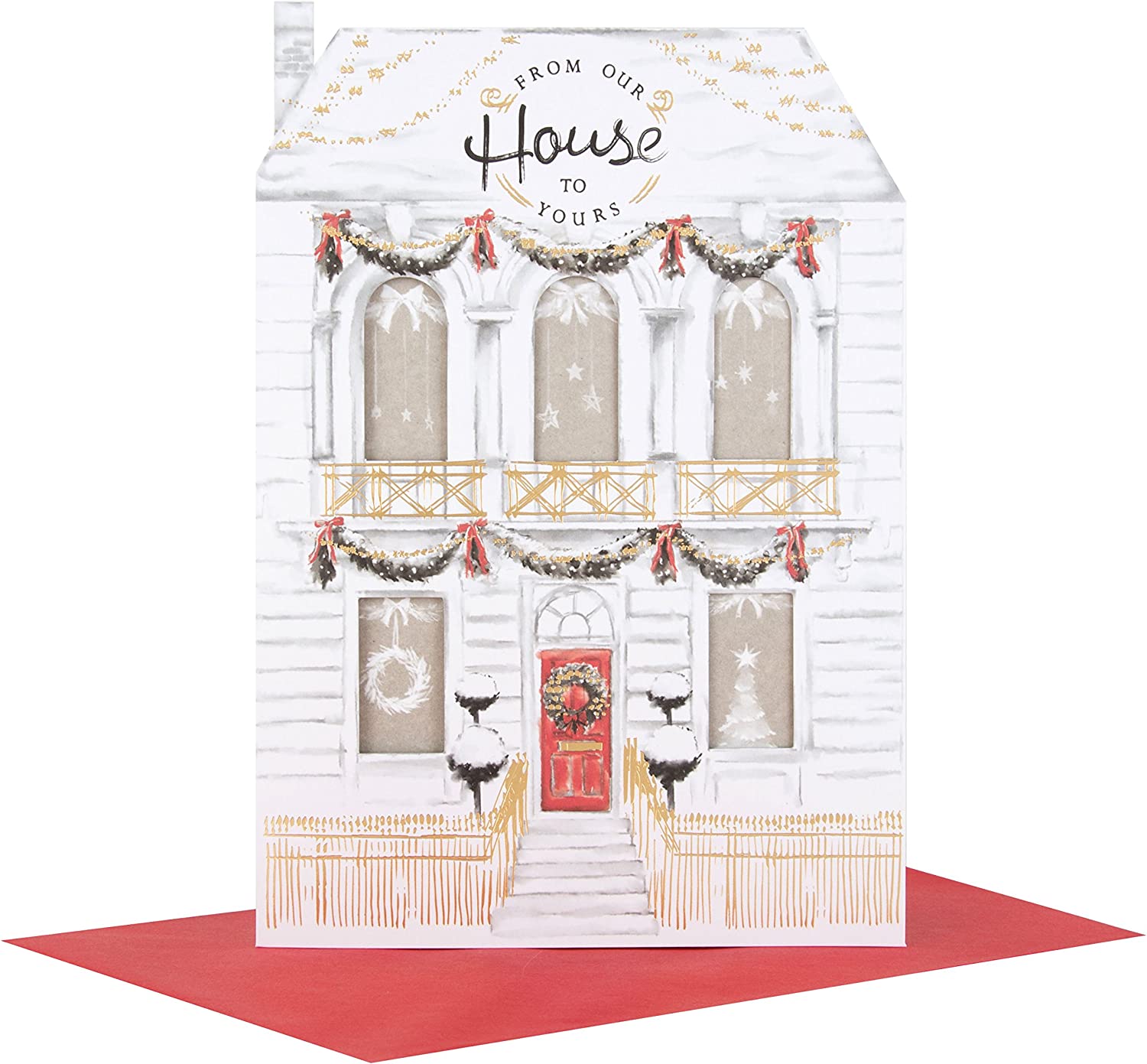 Hallmark luxury house to house Christmas greeting card with festive design and "Happiest Times" message.