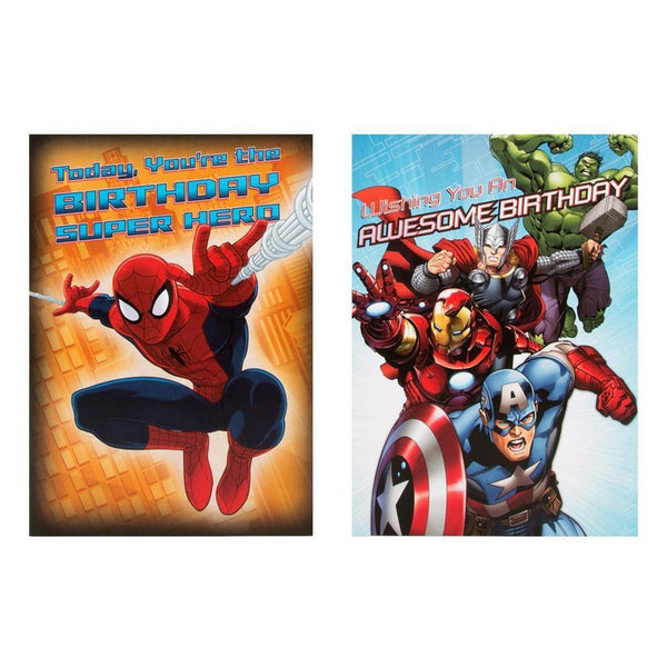 Hallmark Marvel greeting card pack with 8 colorful cards featuring Marvel superhero designs and artwork.