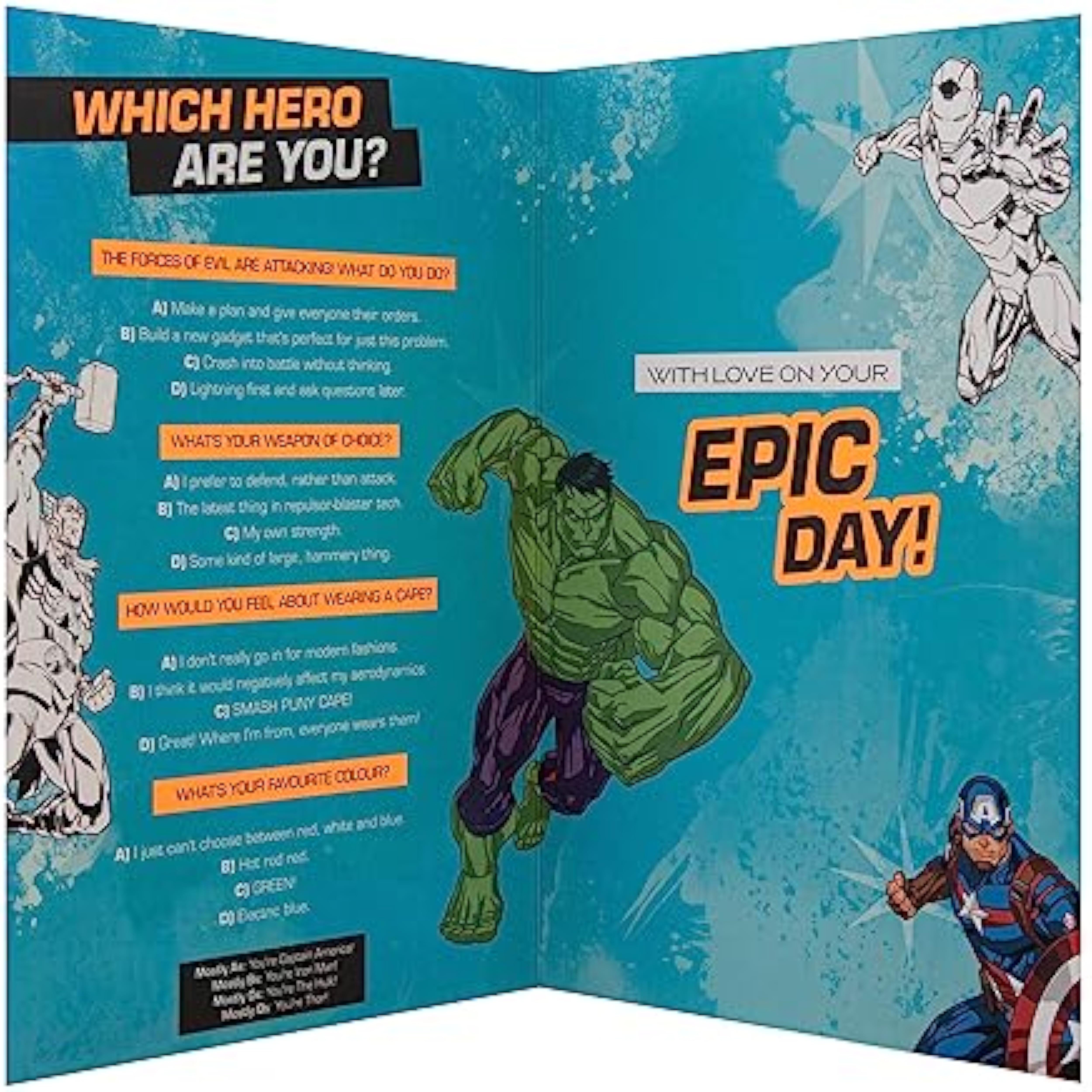 Hallmark Marvel Superheroes birthday greeting card featuring popular superhero characters for a grandson's celebration.
