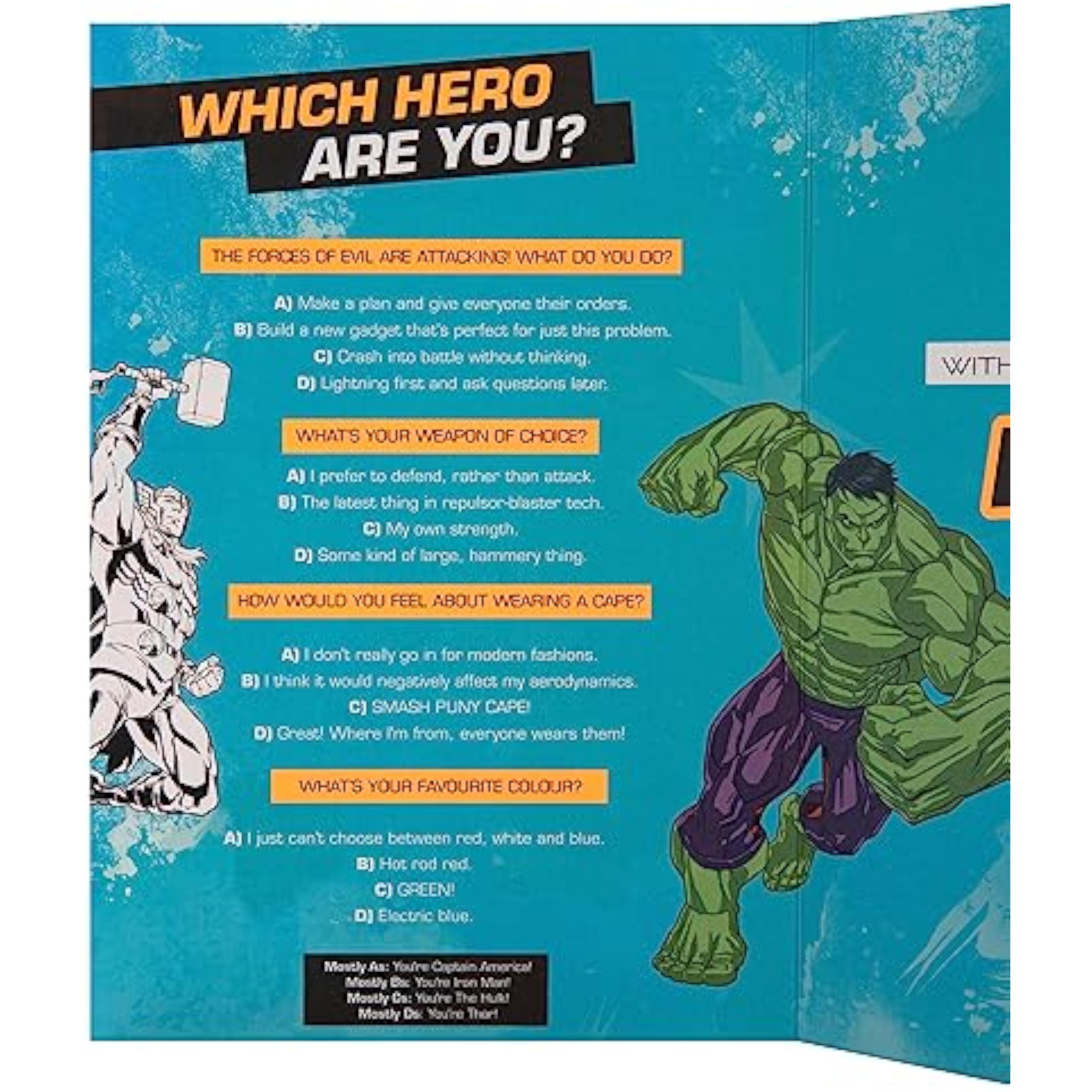 Marvel Superheroes greeting card for grandson's birthday, featuring colorful superhero characters on a Hallmark greeting card.