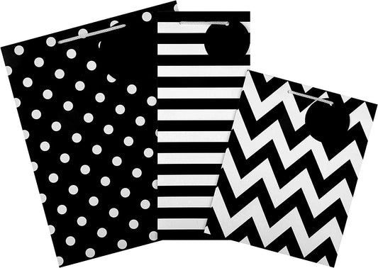 Black Hallmark greeting card gift bag bundle with three essential sizes, suitable for multiple occasions.