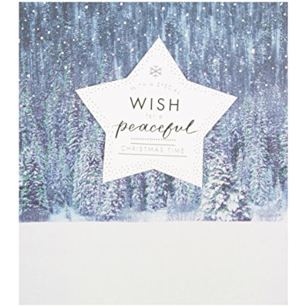 Hallmark Peaceful Christmas Wishes greeting card featuring serene holiday scene with festive design and heartfelt message.