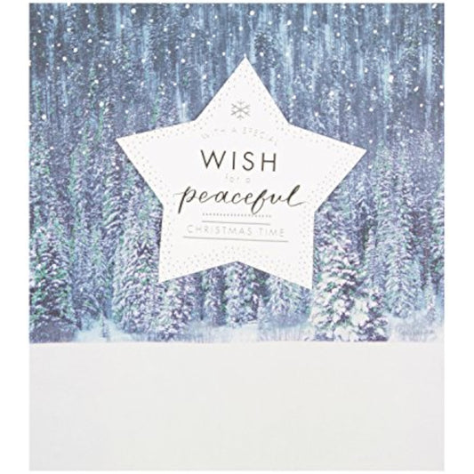 Hallmark Peaceful Christmas Wishes greeting card featuring serene holiday scene with festive design and heartfelt message.