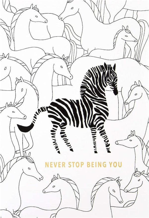Hallmark playful zebra gold foil birthday greeting card with colorful zebra illustration and festive design.