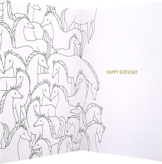 Hallmark playful zebra gold foil birthday greeting card with cheerful zebra illustration and shiny gold accents.