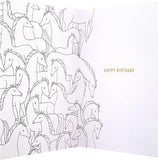 Hallmark playful zebra gold foil birthday greeting card with cheerful zebra illustration and shiny gold accents.