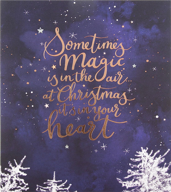 Contemporary Hallmark Christmas card with "Sometimes Magic in The Air" design for holiday greeting expressions.
