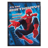 Hallmark Spiderman 'Zip Zoom Wow' extra large birthday greeting card with colorful Spiderman design and comic book style artwork.