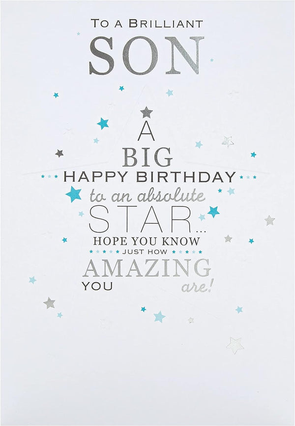 Silver foil birthday greeting card featuring star designs from Hallmark, perfect for celebrating special occasions.