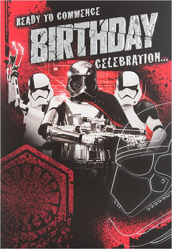 Star Wars birthday greeting card featuring Galactic Ready design from Hallmark, with characters and space-themed artwork.
