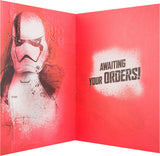 Star Wars birthday greeting card featuring Galactic Ready design from Hallmark, with iconic characters and space-themed artwork.