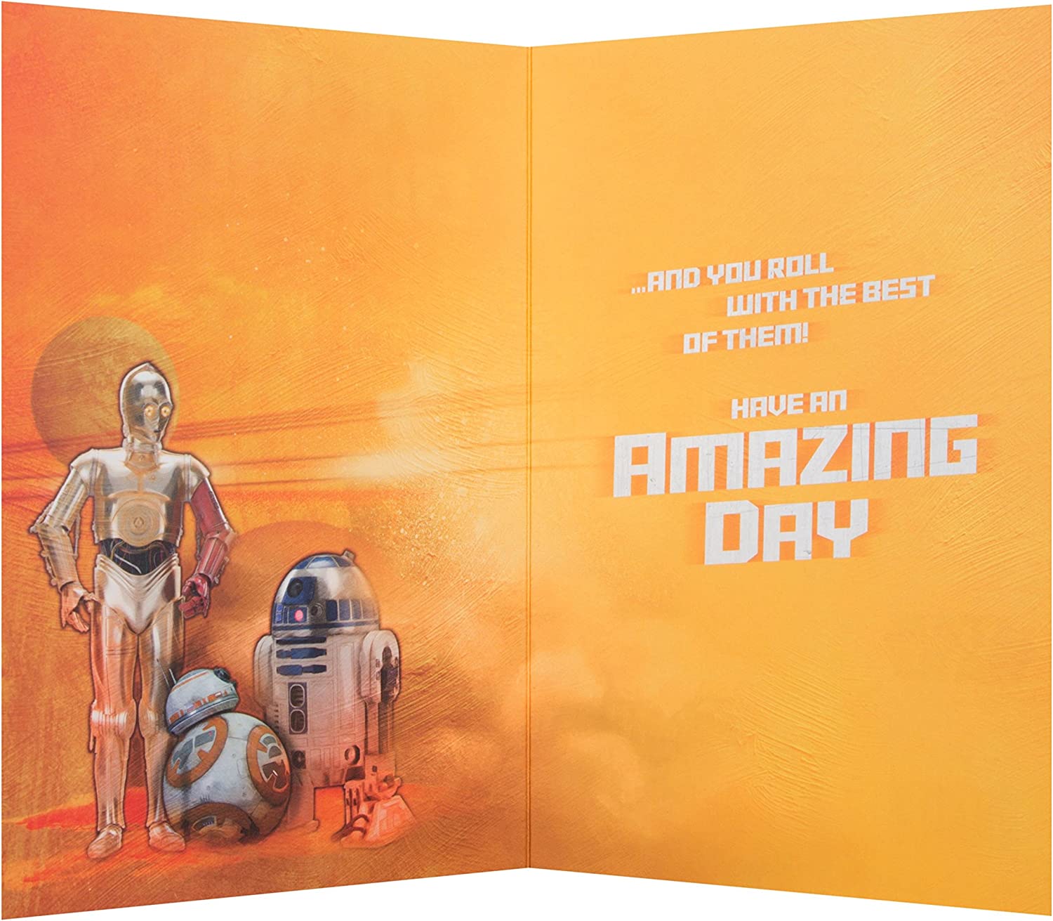 Star Wars Galaxy Adventure birthday greeting card with space-themed design and Star Wars characters from Hallmark.