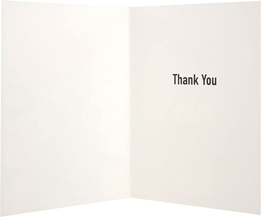 Hallmark Star Wars greeting card featuring the humorous "Does He Ever Say Thank You?" message with character illustrations.