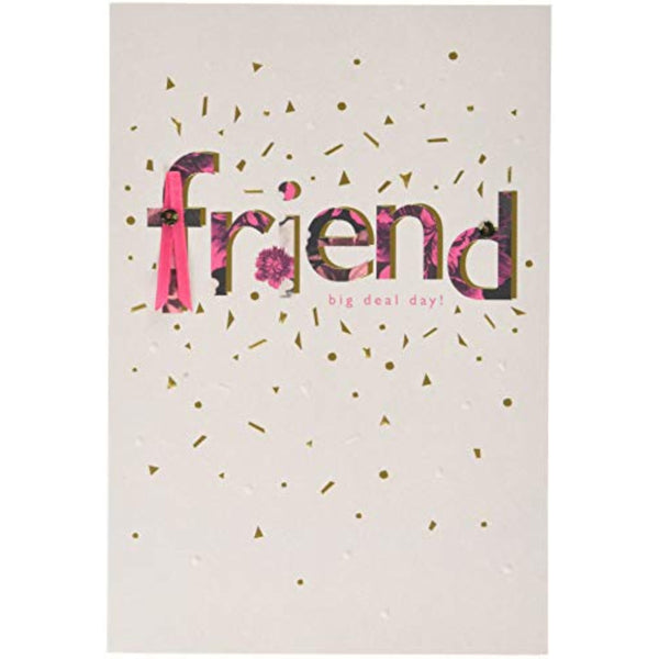 Gold foil friendship birthday greeting card featuring sunny text design from Hallmark, with colorful and cheerful artwork.