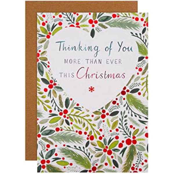 Hallmark traditional illustrated Thinking of You Christmas greeting card with festive holiday design and heartfelt message.
