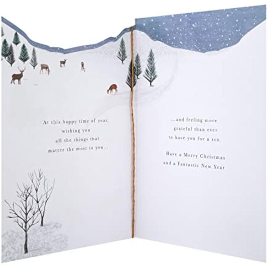 Hallmark traditional winter scene Christmas greeting card for son featuring festive holiday imagery and warm seasonal design.