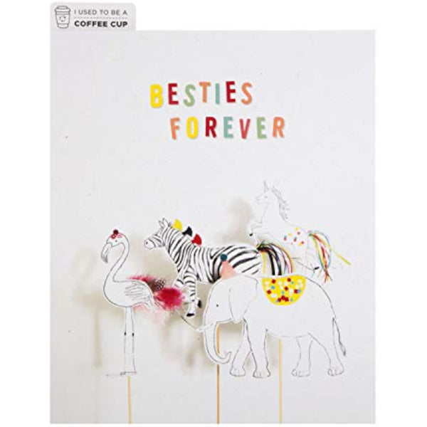 Hallmark Upcycled Animal Puppets Friend Card featuring colorful animal illustrations on a cheerful greeting card.